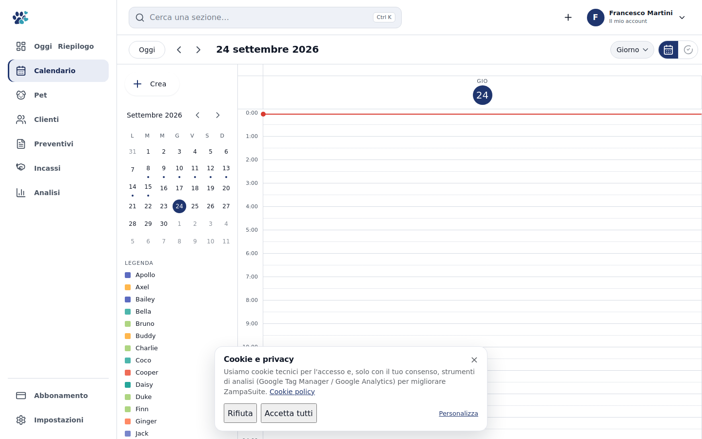 Centro notifiche ZampaSuite con promemoria attività e push web
