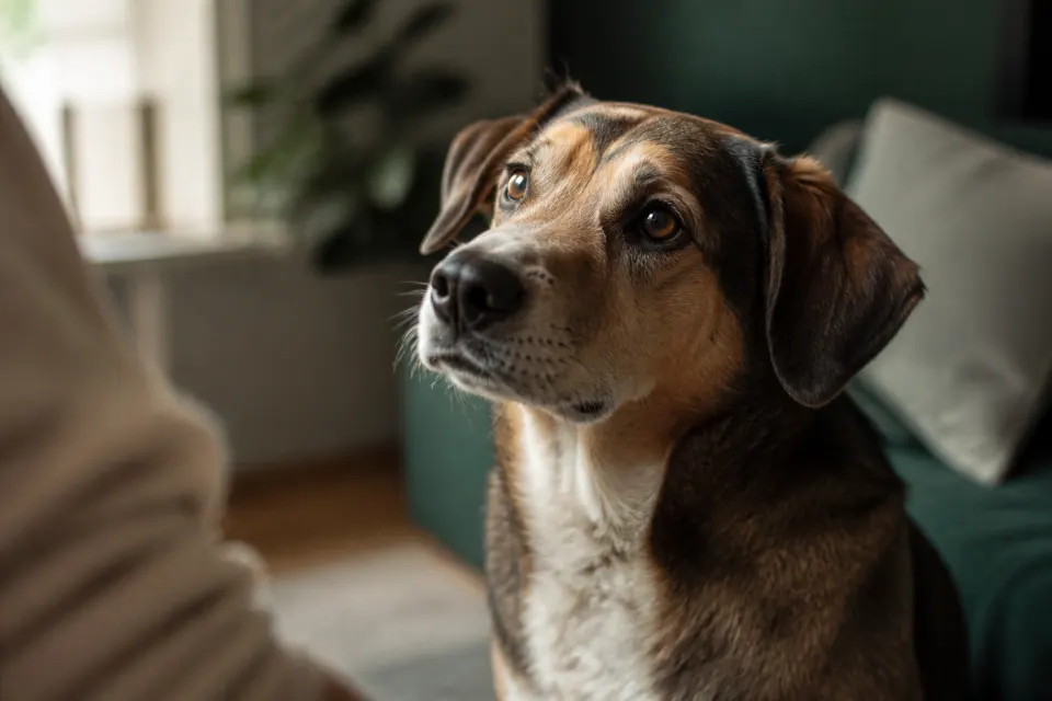Cane seguito con attenzione durante il servizio